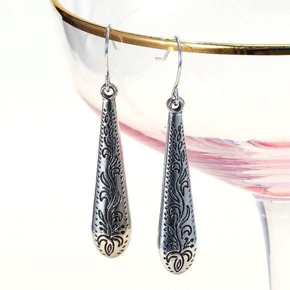 Any 2/$20! Silver Engraved Waterdrop Boho Earrings - Picture 2 of 6